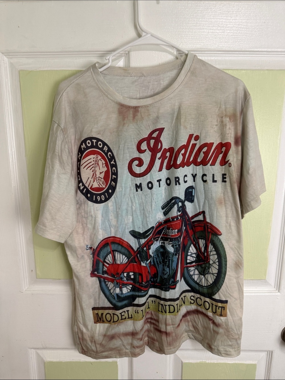(2454) Indian Motorcycle Kids Graphic Tee - Red Motorcycle Print, Size: Large